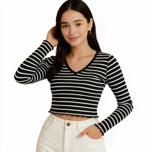 Women_S_Black_Striped_Ribbed_Crop_Top_Full_Sleeve_V_Neck_Casual_Western_Top