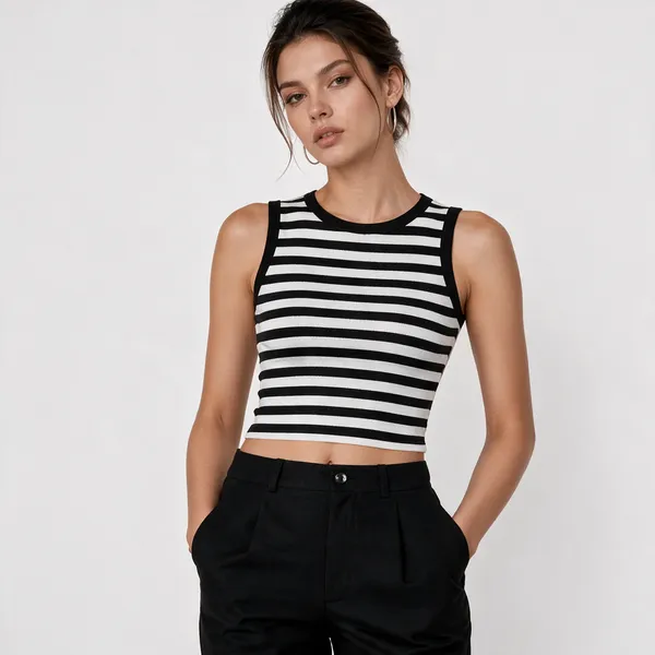Women_And_Girls_Striped_Crop_Tank_Top_Sleeveless_Round_Neck_Slim_Fit_Top_Stretchable_Casual_Wear_Stripe_Tank_Top