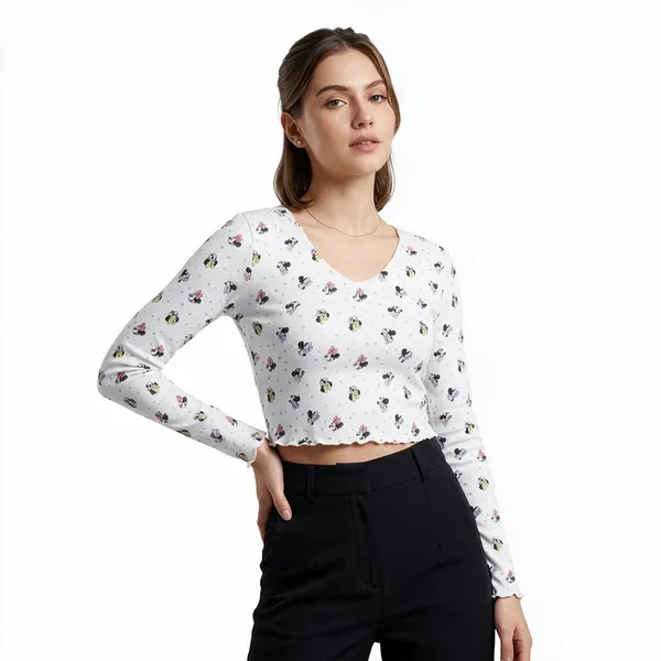Women_S_Printed_Full_Sleeve_Crop_Top_Polka_Dot_Cartoon_Print_V_Neck_Slim_Fit_Casual_Western_Top