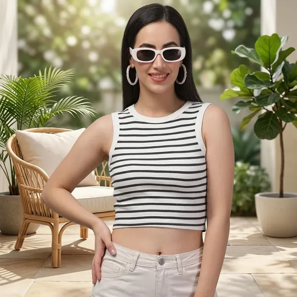 Girls_Black_White_Striped_Ribbed_Sleeveless_Crop_Tank_Top_Round_Neck_Casual_Stretch_Vest