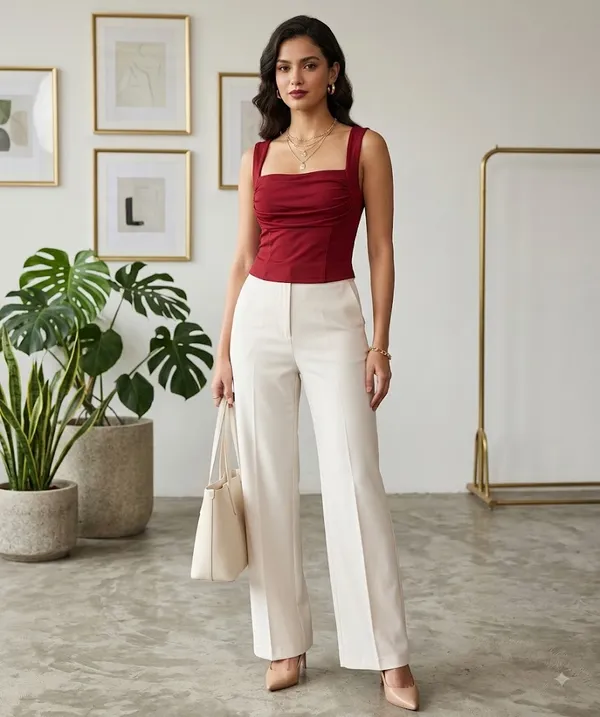 Women_S_Maroon_Square_Neck_Sleeveless_Ruched_Top_Stretchable_Body_Fit_Casual_Party_Wear_Western_Top
