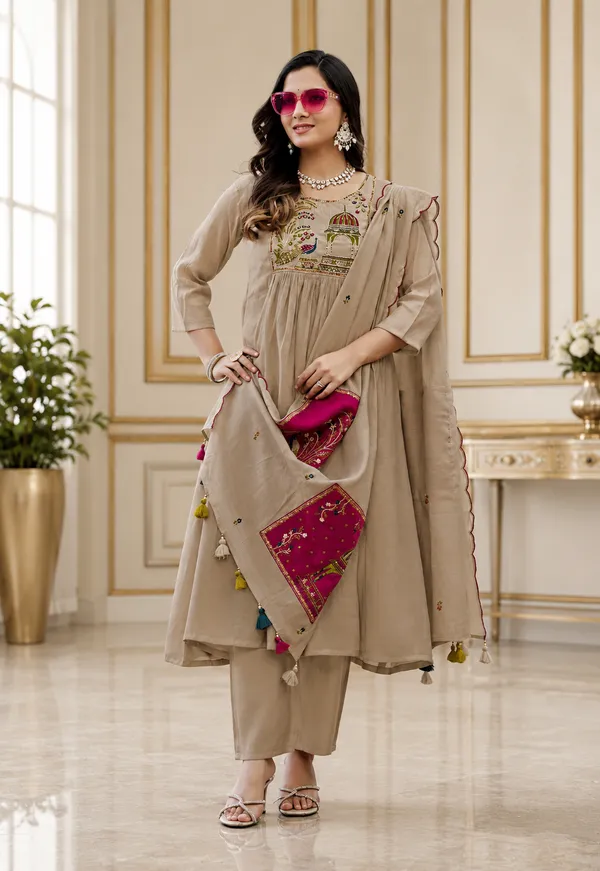 Beige_Embroidered_Anarkali_Suit_Set_For_Women