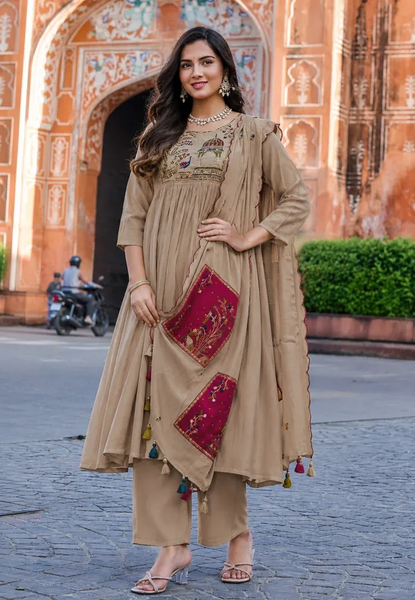 Beige_Embroidered_Anarkali_Suit_Set_For_Women
