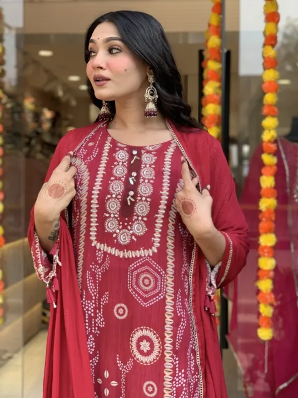 Maroon_Semone_Straight_Printed_Kurta_Set_For_Women