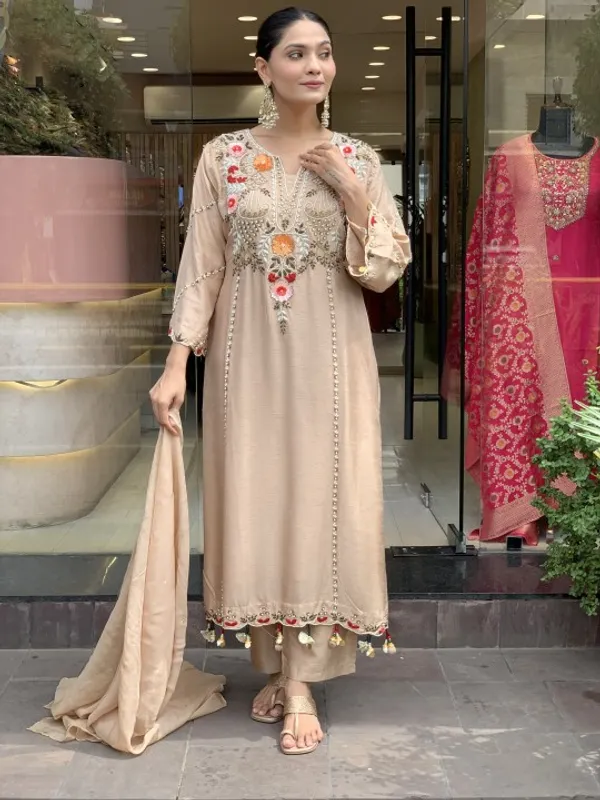 Beige_Roman_Silk_Straight_Embroidered_Kurta_With_Pant_And_Dupatta_For_Women