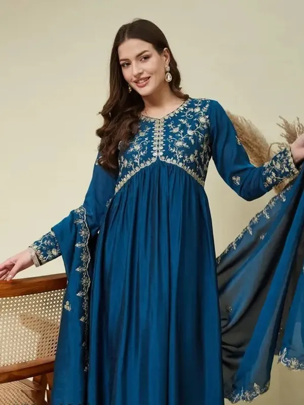 Blue_Vichitra_Anarkali_Embroidered_Kurta_With_Pant_And_Dupatta_For_Women