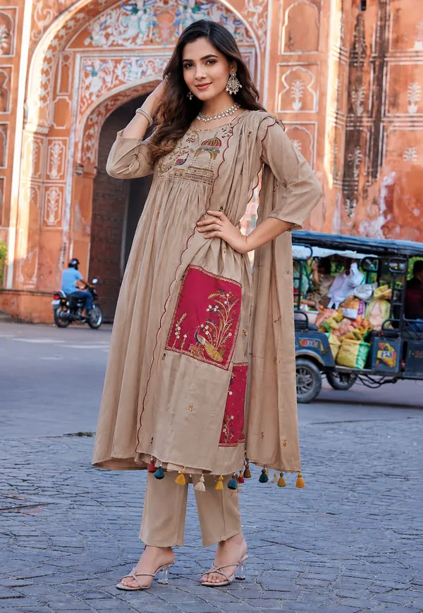 Beige_Embroidered_Anarkali_Suit_Set_For_Women