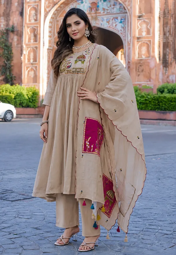 Beige_Embroidered_Anarkali_Suit_Set_For_Women