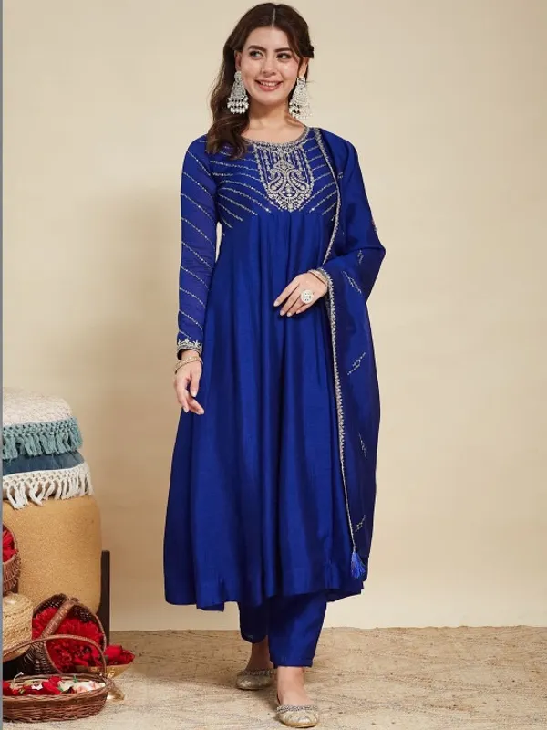 Blue_Vichitra_Anarkali_Embroidered_Kurta_With_Pant_And_Dupatta_For_Women