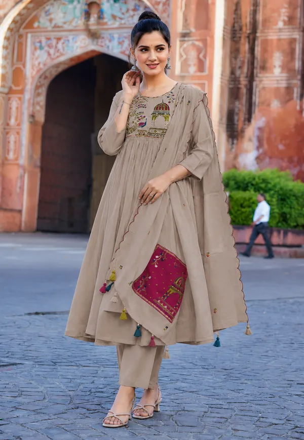 Beige_Embroidered_Anarkali_Suit_Set_For_Women