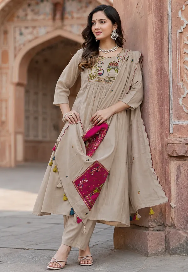 Beige_Embroidered_Anarkali_Suit_Set_For_Women