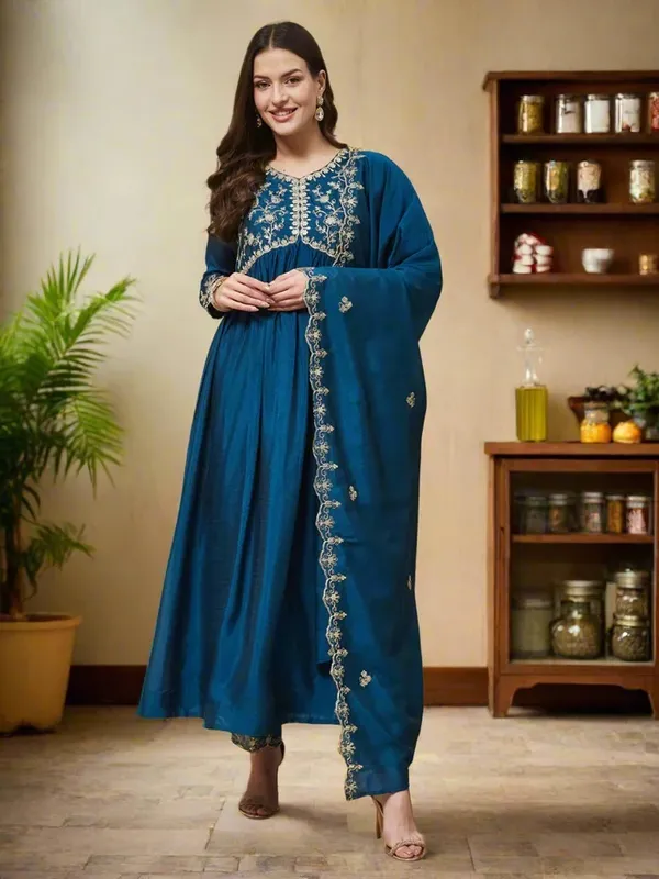 Blue_Vichitra_Anarkali_Embroidered_Kurta_With_Pant_And_Dupatta_For_Women