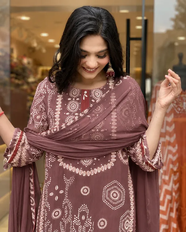 Brown_Semone_Straight_Printed_Kurta_With_Pant_And_Dupatta_For_Women