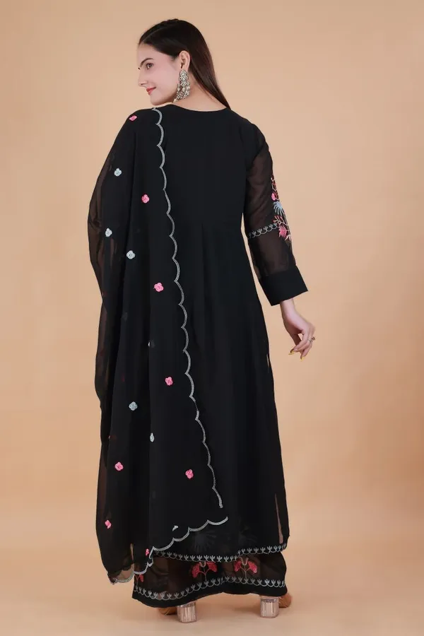 Black_Georgette_Anarkali_Embroidered_Kurta_With_Pant_And_Dupatta_For_Women