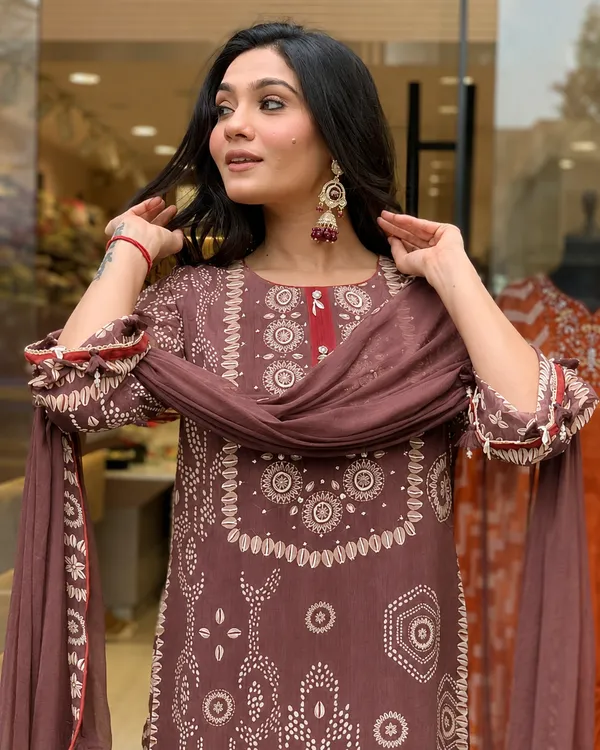 Brown_Semone_Straight_Printed_Kurta_With_Pant_And_Dupatta_For_Women