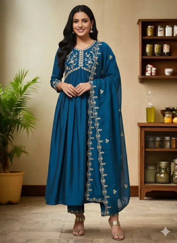 Blue_Vichitra_Anarkali_Embroidered_Kurta_With_Pant_And_Dupatta_For_Women