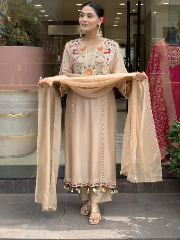 Beige_Roman_Silk_Straight_Embroidered_Kurta_With_Pant_And_Dupatta_For_Women