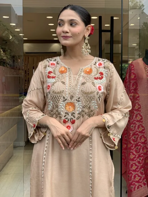 Beige_Roman_Silk_Straight_Embroidered_Kurta_With_Pant_And_Dupatta_For_Women