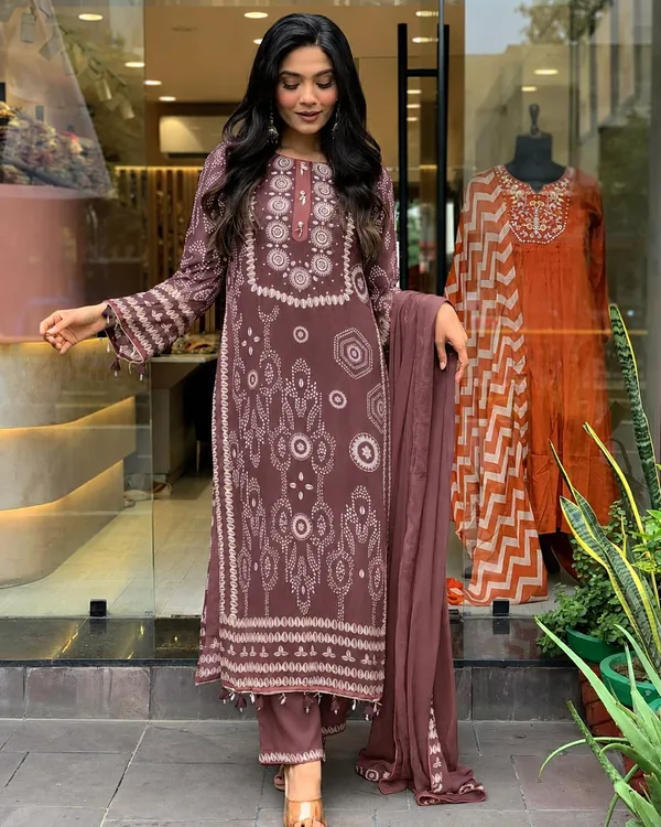 Brown_Semone_Straight_Printed_Kurta_With_Pant_And_Dupatta_For_Women