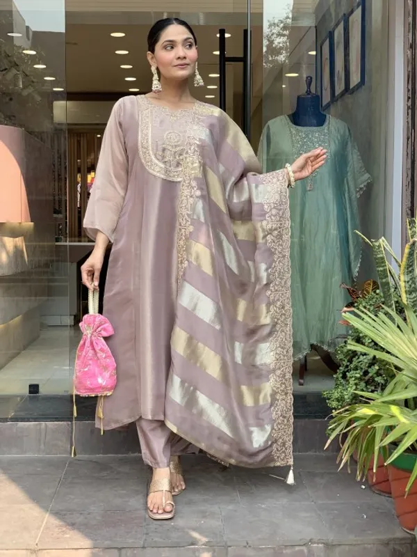 Mauve_Vichitra_Straight_Embroidered_Kurta_With_Pant_And_Dupatta_For_Women
