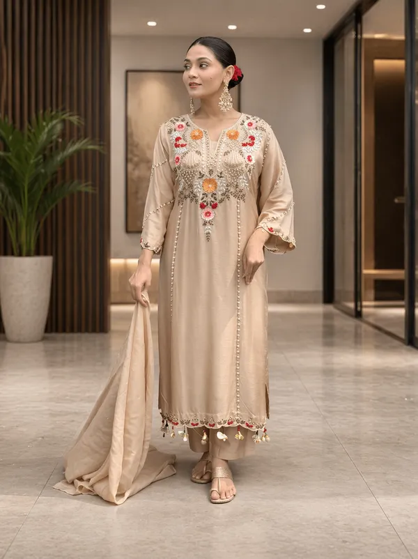 Beige_Roman_Silk_Straight_Embroidered_Kurta_With_Pant_And_Dupatta_For_Women
