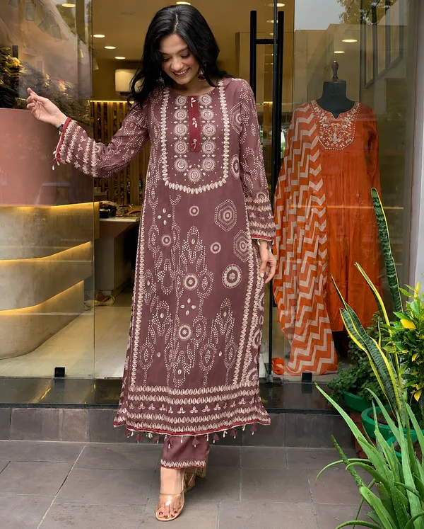 Brown_Semone_Straight_Printed_Kurta_With_Pant_And_Dupatta_For_Women