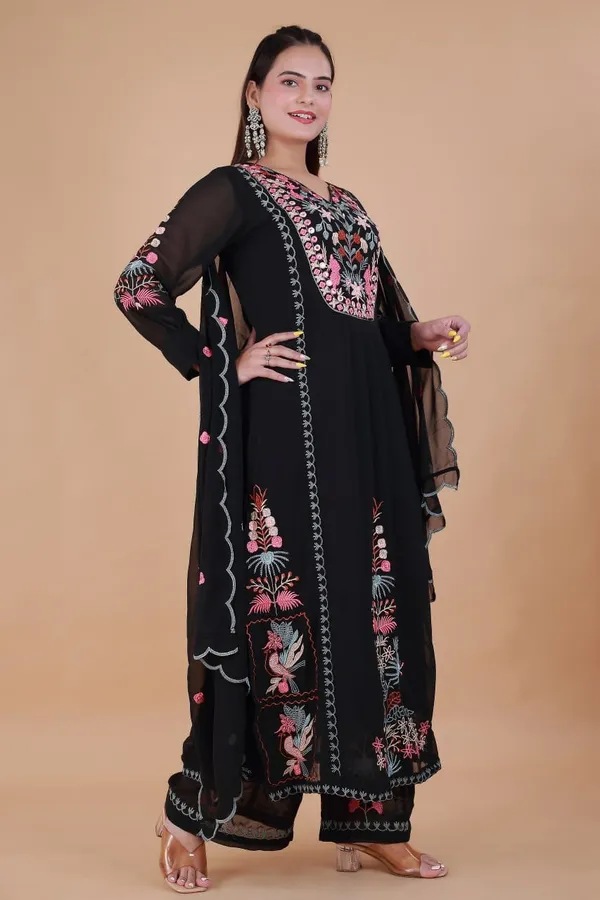 Black_Georgette_Anarkali_Embroidered_Kurta_With_Pant_And_Dupatta_For_Women