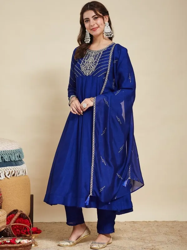 Blue_Vichitra_Anarkali_Embroidered_Kurta_With_Pant_And_Dupatta_For_Women