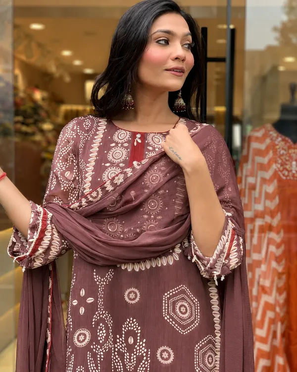 Brown_Semone_Straight_Printed_Kurta_With_Pant_And_Dupatta_For_Women