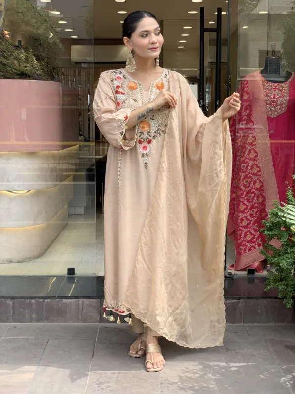 Beige_Roman_Silk_Straight_Embroidered_Kurta_With_Pant_And_Dupatta_For_Women