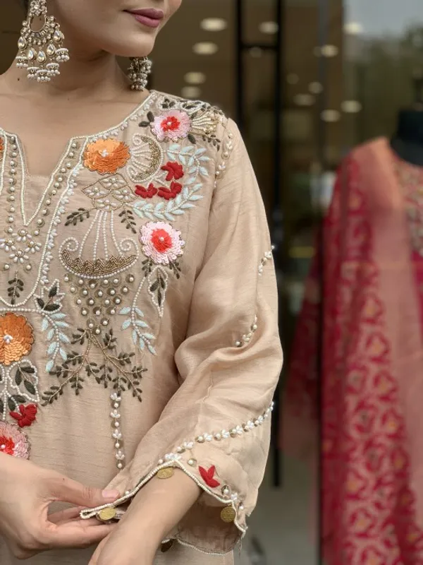 Beige_Roman_Silk_Straight_Embroidered_Kurta_With_Pant_And_Dupatta_For_Women