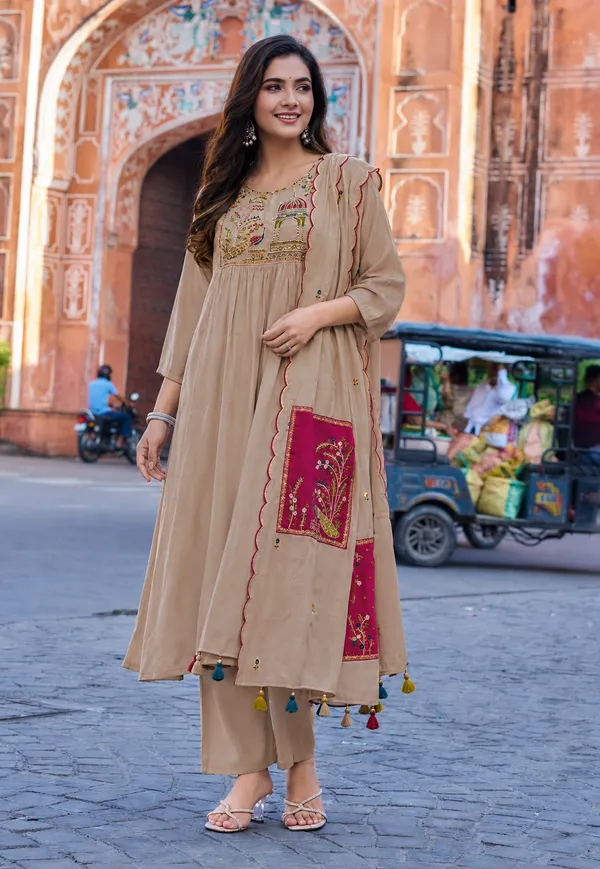 Beige_Embroidered_Anarkali_Suit_Set_For_Women
