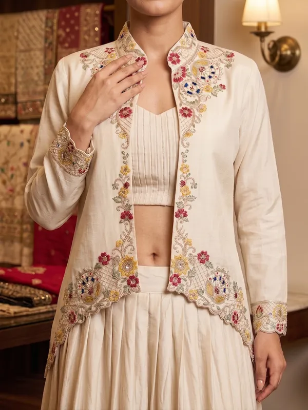 Cream_Zuzu_Silk_Anarkali_Embroidered_Lehenga_Set_For_Women