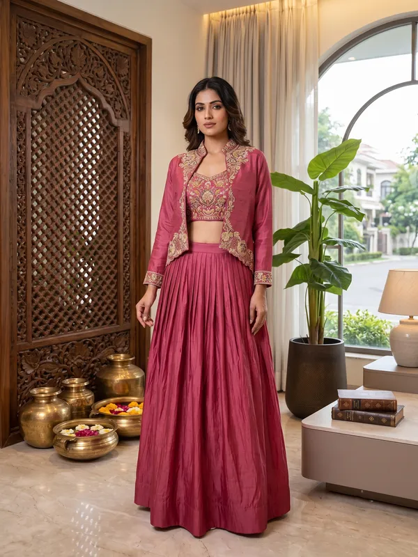 Pink_Zuzu_Silk_Jacket_Style_Lehenga_Set_For_Women