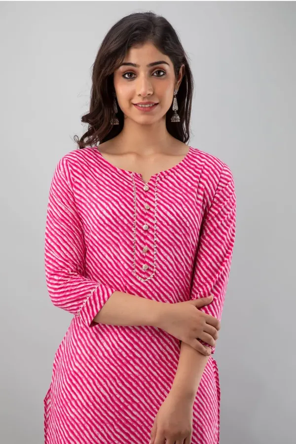 Pink_Cotton_Leheriya_Kurti_For_Women