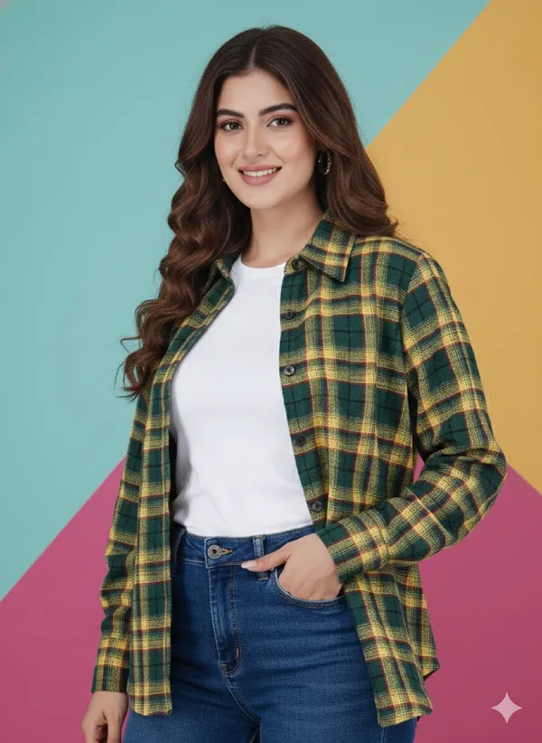 Yellow_Cotton_Checked_Formal_Shirt_For_Women