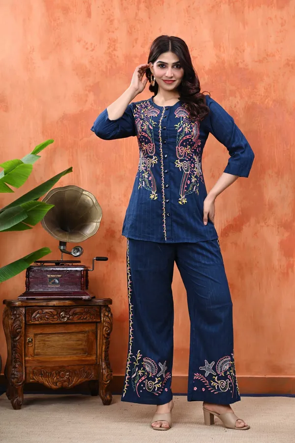 Navy_Blue_Cotton_Printed_Tunic_Top_Palazzo_Co-Ord_Set_For_Women