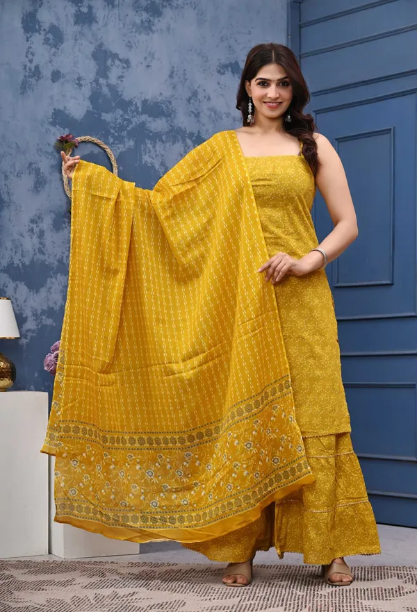 Yellow_Cotton_Sleeveless_Anarkali_Kurta_Set_For_Women