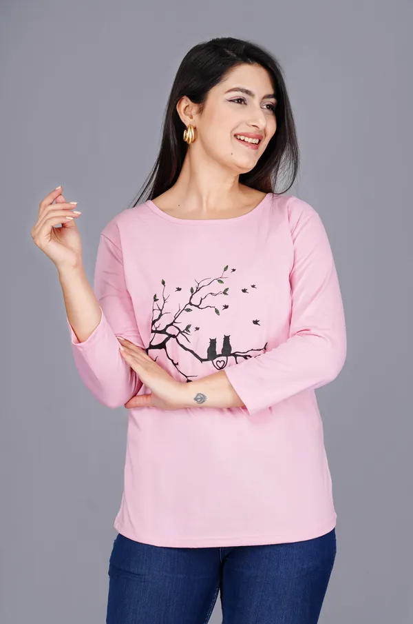 Pink_Cotton_Printed_Full_Sleeve_T-Shirt_For_Women