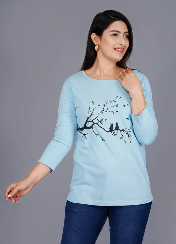 Cotton_Printed_Full_Sleeve_T_Shirts_For_Women_Blue