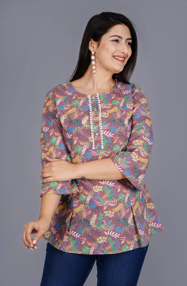 Pink_Cotton_Round_Neck_Top_For_Women