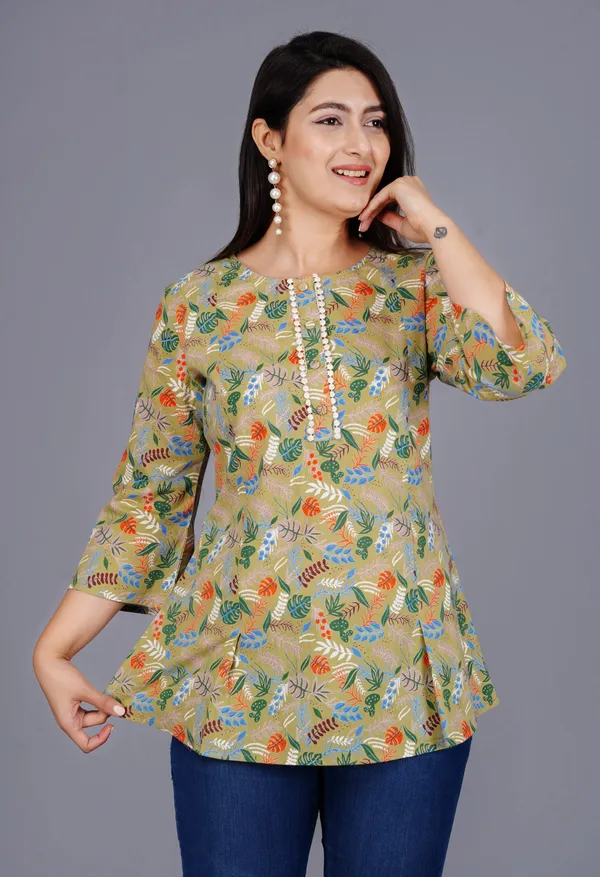 Green_Cotton_Round_Neck_Top_For_Women