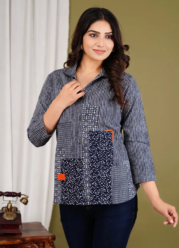 Black_Denim_Striped_Regular_Jacket_For_Women