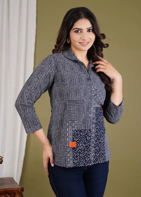 Black_Denim_Striped_Regular_Jacket_For_Women