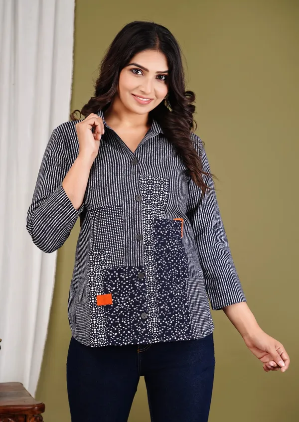 Black_Denim_Striped_Regular_Jacket_For_Women