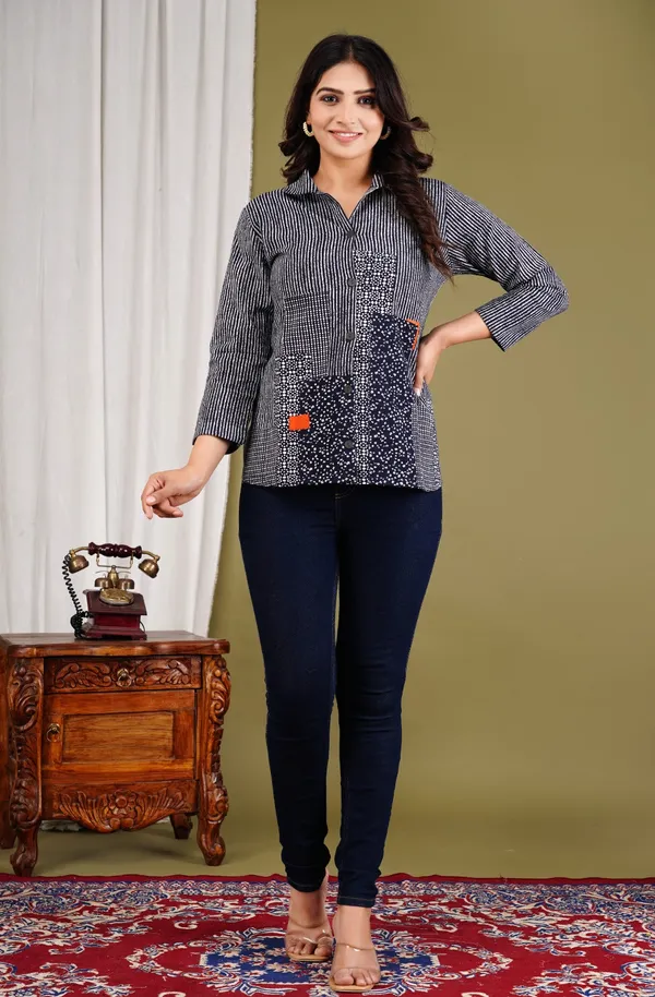 Black_Denim_Striped_Regular_Jacket_For_Women