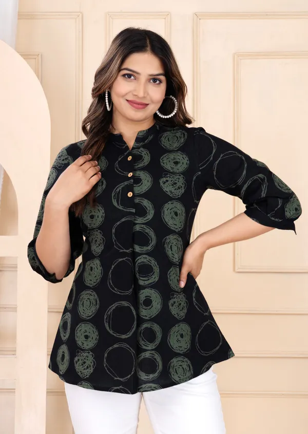 Black_Cotton_Mandarin_Collar_Shirt_Style_Top_For_Women