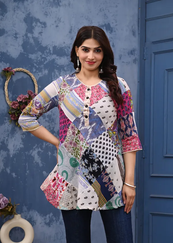 Multicolor_Cotton_Floral_Print_Patchwork_A-Line_Top_For_Women