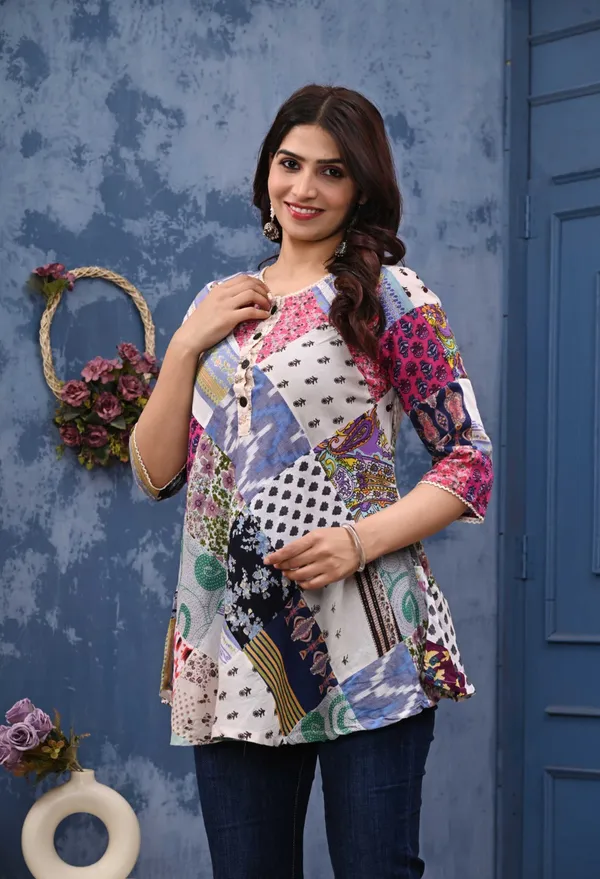 Multicolor_Cotton_Floral_Print_Patchwork_A-Line_Top_For_Women