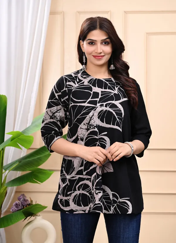 Black_Cotton_Printed_Shirt_Style_Top_For_Women